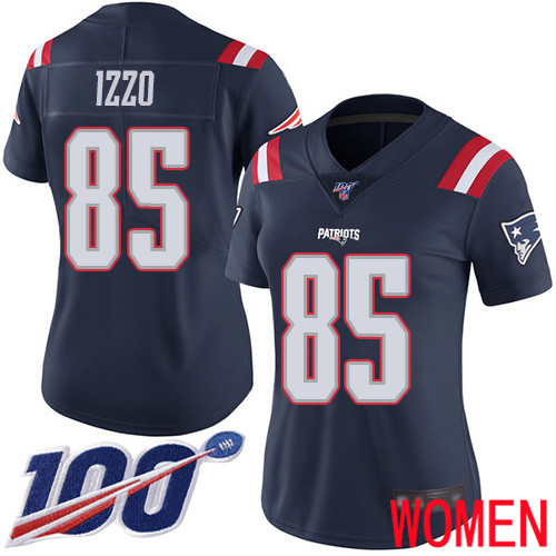 New England Patriots Football 85 100th Season Rush Vapor Limited Navy Blue Women Ryan Izzo NFL Jersey